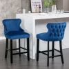 A&A Furniture,Contemporary Velvet Upholstered Wing-Back Barstools with Button Tufted Decoration and Wooden Legs, and Chrome Nailhead Trim, Leisure Sty