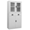 Office Cabinet Light Gray 35.4"x15.7"x70.9" Steel and Tempered Glass