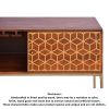 Kalyn 48 Inch Acacia Wood Bar Cabinet, 1 Door, Metal Frame, Geometric Screen Printed Design, Brown, Brass