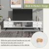 ON-TREND Contemporary TV Stand with Sliding Fluted Glass Doors, Slanted Drawers Media Console for TVs Up to 70", Chic Elegant TV Cabinet with Golden M