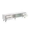 ON-TREND Contemporary TV Stand with Sliding Fluted Glass Doors, Slanted Drawers Media Console for TVs Up to 70", Chic Elegant TV Cabinet with Golden M