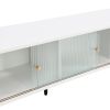 ON-TREND Contemporary TV Stand with Sliding Fluted Glass Doors, Slanted Drawers Media Console for TVs Up to 70", Chic Elegant TV Cabinet with Golden M