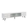 ON-TREND Contemporary TV Stand with Sliding Fluted Glass Doors, Slanted Drawers Media Console for TVs Up to 70", Chic Elegant TV Cabinet with Golden M