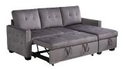 77 Inch Reversible Sectional Storage Sleeper Sofa Bed , L-Shape 2 Seat Sectional Chaise With Storage , Skin-Feeling Velvet Fabric ,Dark Grey Color For