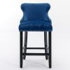 A&A Furniture,Contemporary Velvet Upholstered Wing-Back Barstools with Button Tufted Decoration and Wooden Legs, and Chrome Nailhead Trim, Leisure Sty