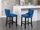 A&A Furniture,Contemporary Velvet Upholstered Wing-Back Barstools with Button Tufted Decoration and Wooden Legs, and Chrome Nailhead Trim, Leisure Sty
