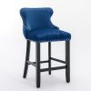A&A Furniture,Contemporary Velvet Upholstered Wing-Back Barstools with Button Tufted Decoration and Wooden Legs, and Chrome Nailhead Trim, Leisure Sty