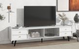 ON-TREND Contemporary TV Stand with Sliding Fluted Glass Doors, Slanted Drawers Media Console for TVs Up to 70", Chic Elegant TV Cabinet with Golden M