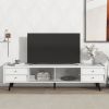 ON-TREND Contemporary TV Stand with Sliding Fluted Glass Doors, Slanted Drawers Media Console for TVs Up to 70", Chic Elegant TV Cabinet with Golden M