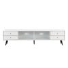 ON-TREND Contemporary TV Stand with Sliding Fluted Glass Doors, Slanted Drawers Media Console for TVs Up to 70", Chic Elegant TV Cabinet with Golden M
