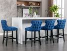 A&A Furniture,Contemporary Velvet Upholstered Wing-Back Barstools with Button Tufted Decoration and Wooden Legs, and Chrome Nailhead Trim, Leisure Sty