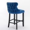 A&A Furniture,Contemporary Velvet Upholstered Wing-Back Barstools with Button Tufted Decoration and Wooden Legs, and Chrome Nailhead Trim, Leisure Sty