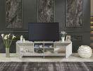 FurnisHome Store Lina Mid Century Modern Tv Stand 2 Door Cabinet 4 Cubby Hole Shelves 67 inch Tv Unit, Grey