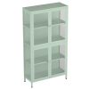 Four Glass Door Storage Cabinet with Adjustable Shelves and Feet Cold-Rolled Steel Sideboard Furniture for Living Room Kitchen Mint green