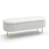 46.9" Width Oval Storage Bench with Gold Legs,Teddy Fabric Upholstered Ottoman Storage Benches for Bedroom End of Bed,Sherpa Fabric Bench for Living R