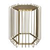 22, 19 Inch 2 Piece Nesting End Side Table Set, Hexagonal Top, Wire Frame, Metal, Antique Brass