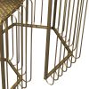 22, 19 Inch 2 Piece Nesting End Side Table Set, Hexagonal Top, Wire Frame, Metal, Antique Brass