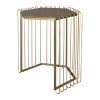 22, 19 Inch 2 Piece Nesting End Side Table Set, Hexagonal Top, Wire Frame, Metal, Antique Brass
