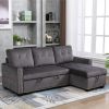 77 Inch Reversible Sectional Storage Sleeper Sofa Bed , L-Shape 2 Seat Sectional Chaise With Storage , Skin-Feeling Velvet Fabric ,Dark Grey Color For