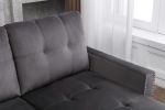 77 Inch Reversible Sectional Storage Sleeper Sofa Bed , L-Shape 2 Seat Sectional Chaise With Storage , Skin-Feeling Velvet Fabric ,Dark Grey Color For