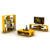 FurnisHome Store Mid Century Modern Tv Stand 4 Shelves Open Storage Wood Legs Entertainment Centre 57 inch Low Tv Unit, Walnut/Yellow