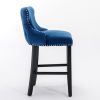 A&A Furniture,Contemporary Velvet Upholstered Wing-Back Barstools with Button Tufted Decoration and Wooden Legs, and Chrome Nailhead Trim, Leisure Sty