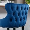 A&A Furniture,Contemporary Velvet Upholstered Wing-Back Barstools with Button Tufted Decoration and Wooden Legs, and Chrome Nailhead Trim, Leisure Sty