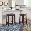 Claridge 26" Backless Indoor Bar Stool, Dark Walnut and Beige Linen Fabric, Includes 1 Stool