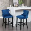 A&A Furniture,Contemporary Velvet Upholstered Wing-Back Barstools with Button Tufted Decoration and Wooden Legs, and Chrome Nailhead Trim, Leisure Sty