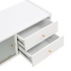 ON-TREND Contemporary TV Stand with Sliding Fluted Glass Doors, Slanted Drawers Media Console for TVs Up to 70", Chic Elegant TV Cabinet with Golden M