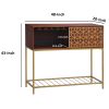 Kalyn 48 Inch Acacia Wood Bar Cabinet, 1 Door, Metal Frame, Geometric Screen Printed Design, Brown, Brass