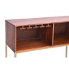 Kalyn 48 Inch Acacia Wood Bar Cabinet, 1 Door, Metal Frame, Geometric Screen Printed Design, Brown, Brass