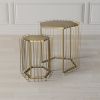 22, 19 Inch 2 Piece Nesting End Side Table Set, Hexagonal Top, Wire Frame, Metal, Antique Brass