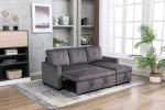 77 Inch Reversible Sectional Storage Sleeper Sofa Bed , L-Shape 2 Seat Sectional Chaise With Storage , Skin-Feeling Velvet Fabric ,Dark Grey Color For
