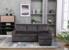 77 Inch Reversible Sectional Storage Sleeper Sofa Bed , L-Shape 2 Seat Sectional Chaise With Storage , Skin-Feeling Velvet Fabric ,Dark Grey Color For