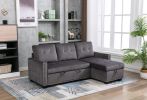77 Inch Reversible Sectional Storage Sleeper Sofa Bed , L-Shape 2 Seat Sectional Chaise With Storage , Skin-Feeling Velvet Fabric ,Dark Grey Color For
