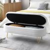 46.9" Width Oval Storage Bench with Gold Legs,Teddy Fabric Upholstered Ottoman Storage Benches for Bedroom End of Bed,Sherpa Fabric Bench for Living R