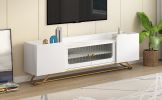 ON-TREND Sleek Design TV Stand with Fluted Glass, Contemporary Entertainment Center for TVs Up to 65", Faux Marble Top TV Console Table with Gold Fram