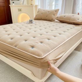 Embroidered Cotton Soybean One-piece Fiber All-inclusive Protection Mattress Cover (Option: Khaki-120 √ó 200)