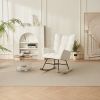 Rocking Chair Nursery, Solid Wood Legs Reading Chair with Teddy Fabirc Upholstered , Nap Armchair for Living Rooms, Bedrooms, Offices, Best Gift,Teddy