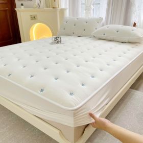 Embroidered Cotton Soybean One-piece Fiber All-inclusive Protection Mattress Cover (Option: White-120 √ó 200)
