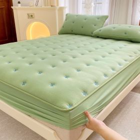 Embroidered Cotton Soybean One-piece Fiber All-inclusive Protection Mattress Cover (Option: Green-180 √ó 200cm)