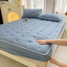 Embroidered Cotton Soybean One-piece Fiber All-inclusive Protection Mattress Cover (Option: Blue And Gray-180 √ó 200cm)