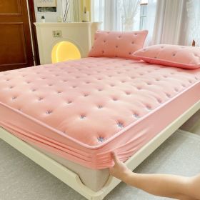 Embroidered Cotton Soybean One-piece Fiber All-inclusive Protection Mattress Cover (Option: Pink-180 √ó 200cm)